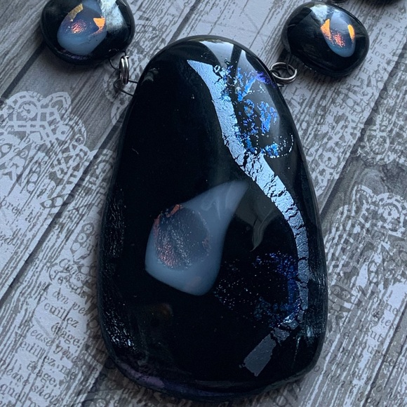 Artesian Dichroic Infused Glass Chunky Necklace Woman’s Jewelry Fiery Colors - Picture 2 of 11